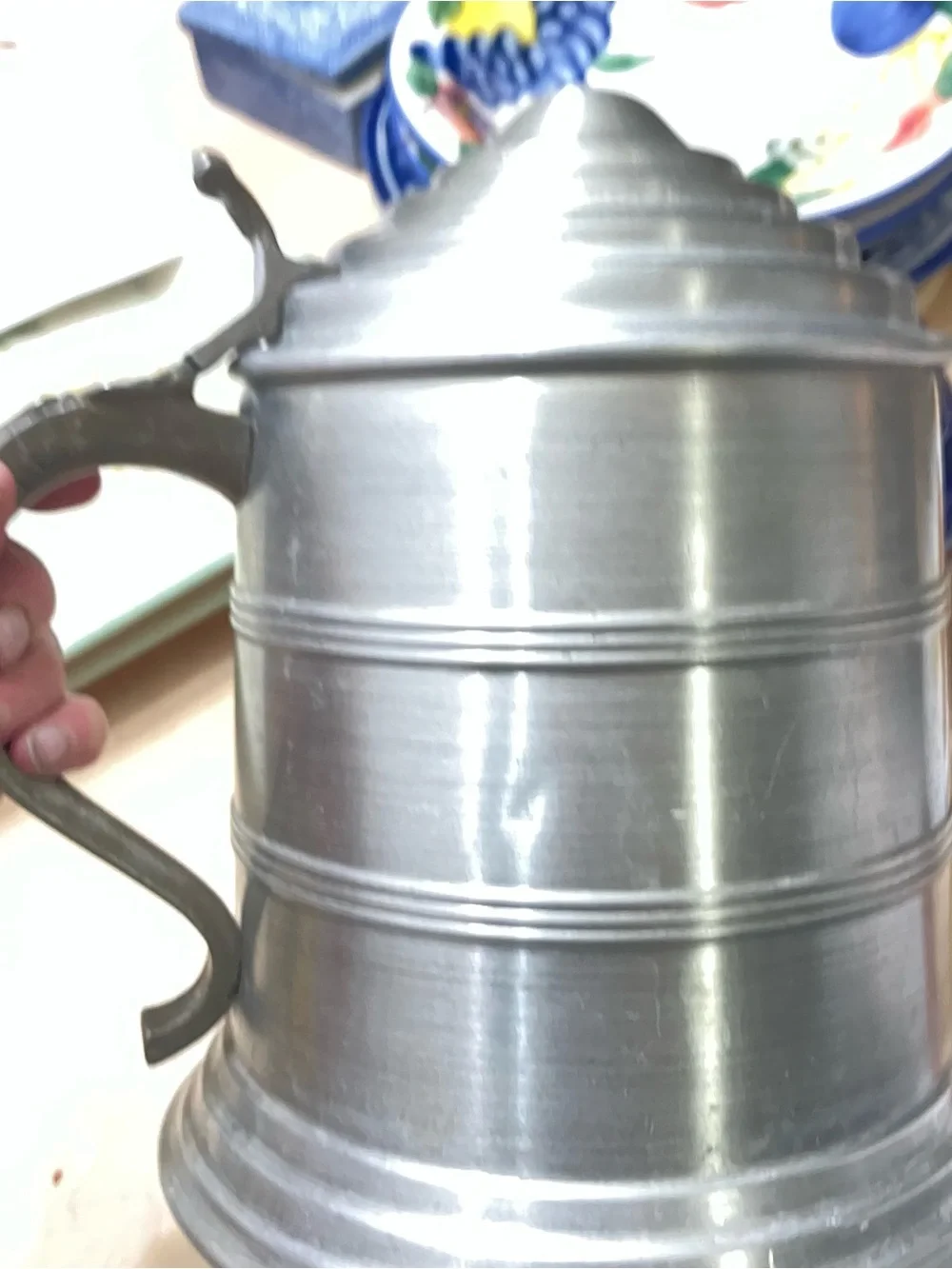 Vintage Large Pewter Aluminum Beer Stein Ice Bucket With Handle